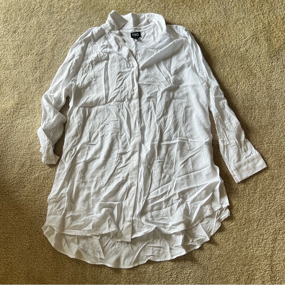 White Button-Up Long Shirt By INC International Concept Size M